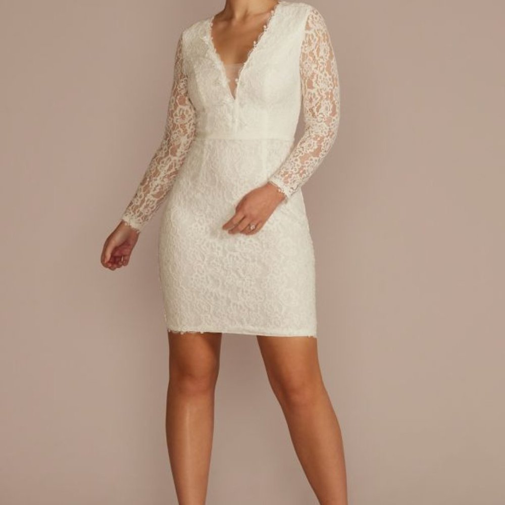 DB Studio Long Sleeve Illusion V-Neck Short Dress